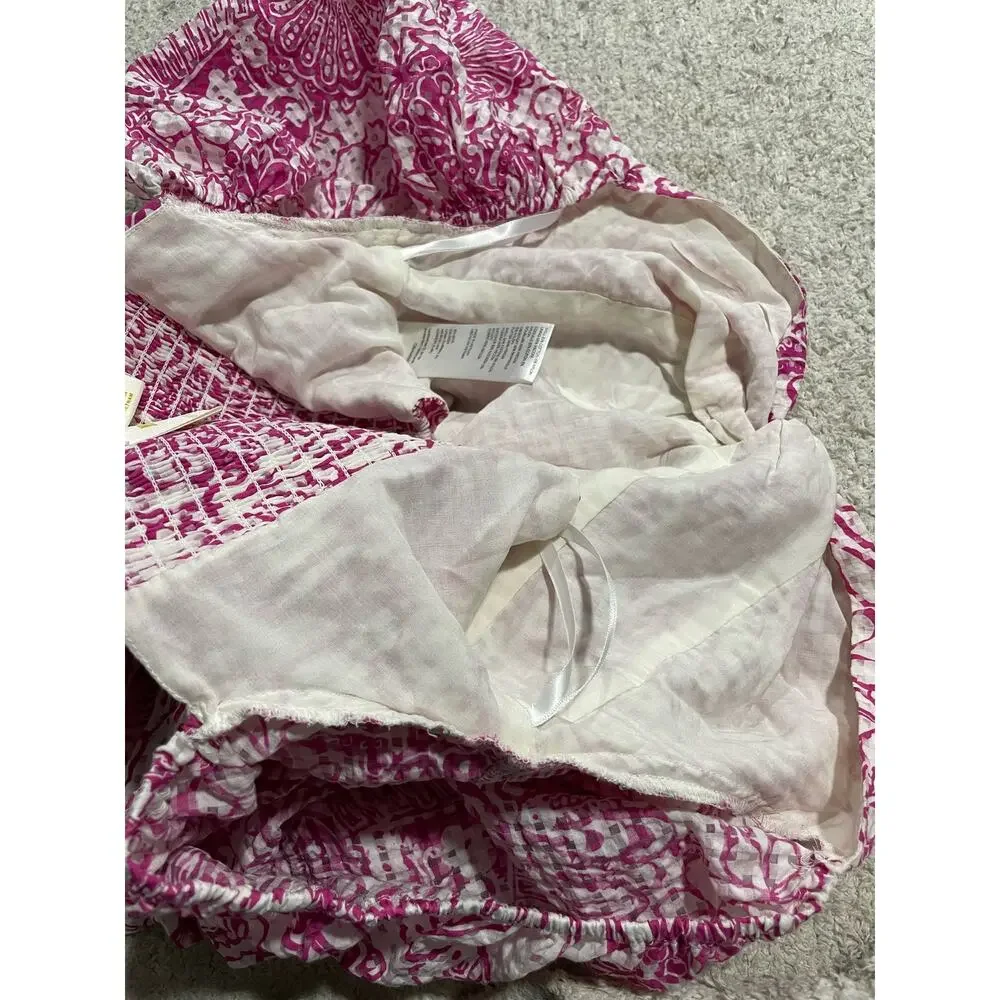 Anthropologie Maeve Cropped Top Puff Sleeve Womens Sz XXSP XXS Petite Pink White